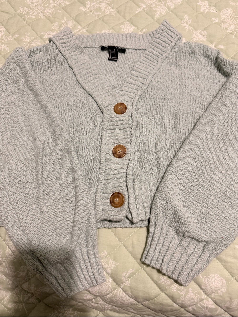 Forever 21 Light Gray Button-Front V-Neck Cardigan
